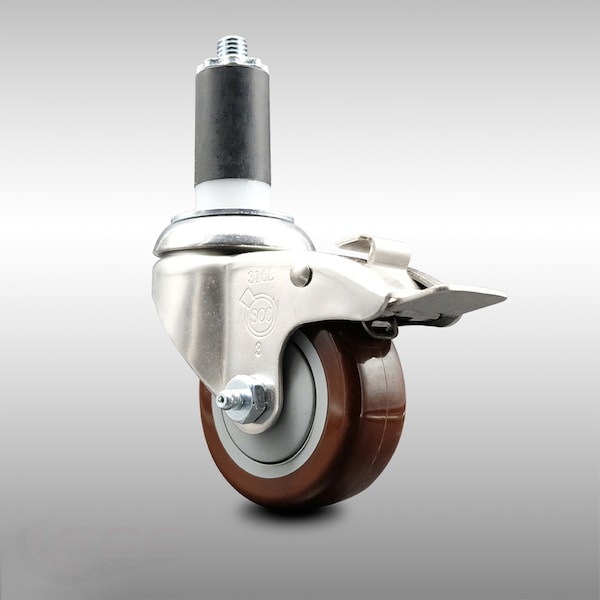 Service Caster 3 Inch 316SS Maroon Poly Swivel 1-3/8 Inch Expanding Stem Caster Lock Brake SCC SCC-SS316TTLEX20S314-PPUB-MRN-138 - main
